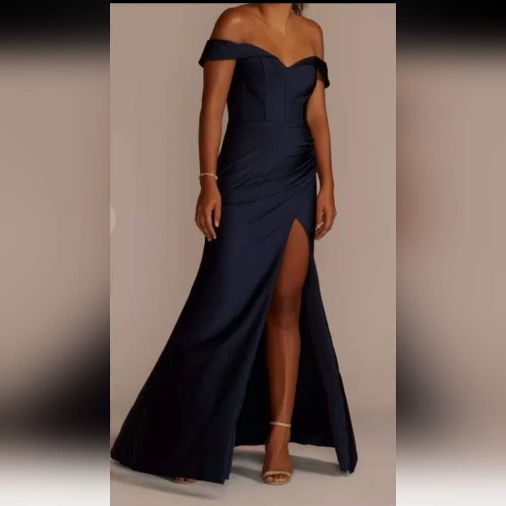 NWT Jules & Cleo sweetheart neckline navy stretch satin dress Size 0